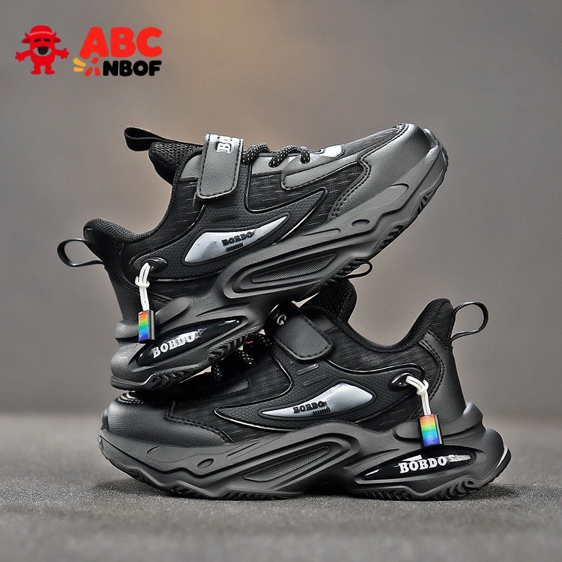 ABC NBOF童鞋男童鞋秋季新款皮面防水儿童旋转纽扣轻便跑步运动鞋