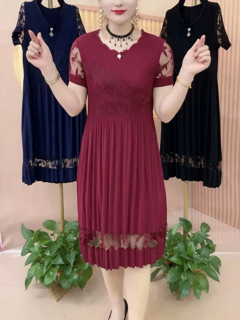 夏季时尚气质宽松大码女装洋气妈妈装休闲减龄多色百搭长款连衣裙