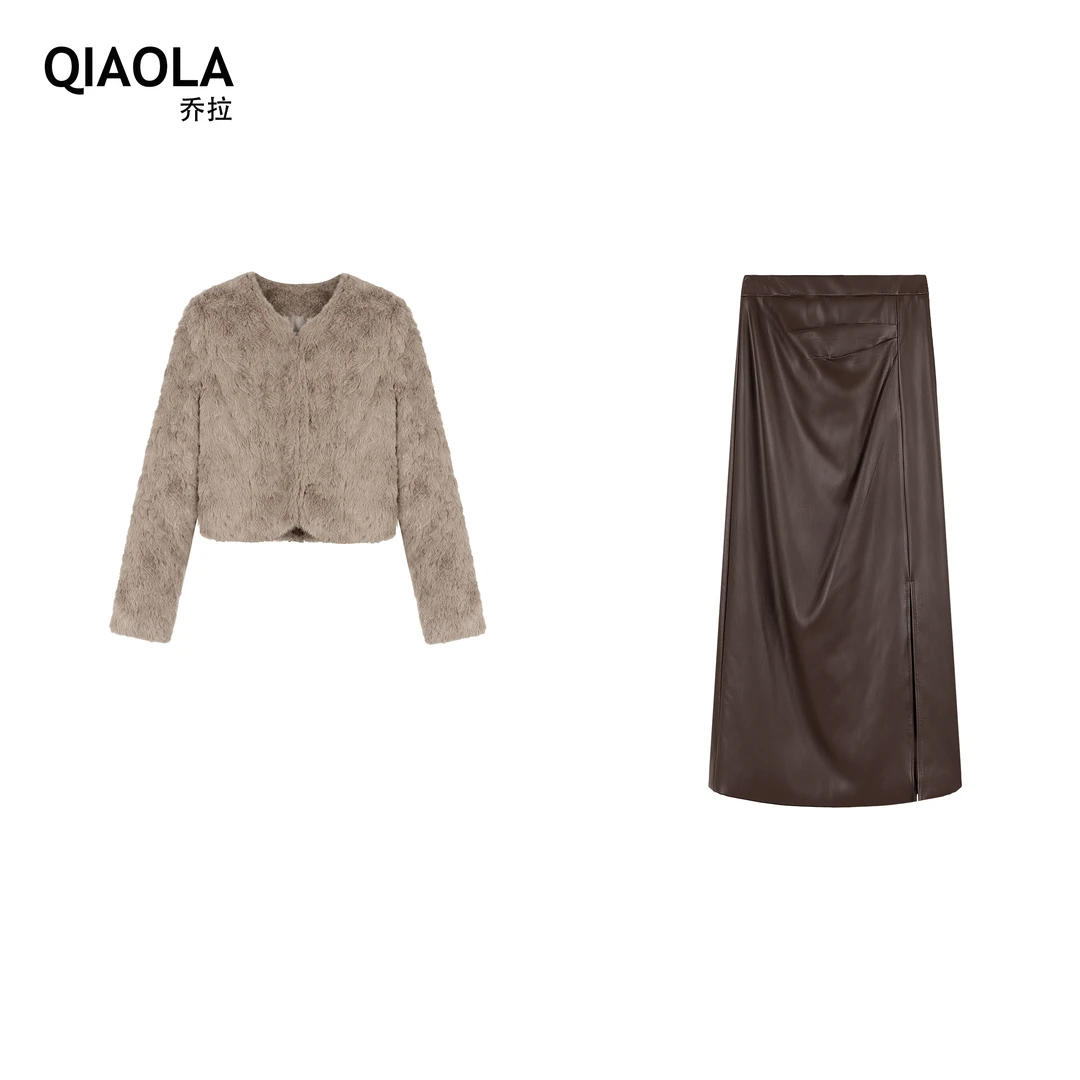 QIAOLA/乔拉【栗子可颂】小众设计秋冬款轻奢毛绒绒时尚套装预售