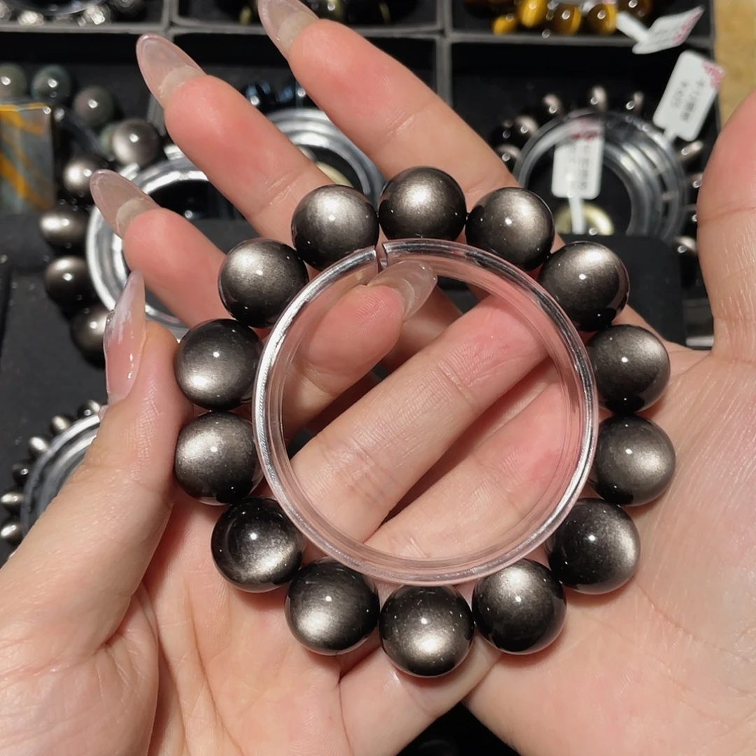 晒***O黑曜岩未镶嵌手链