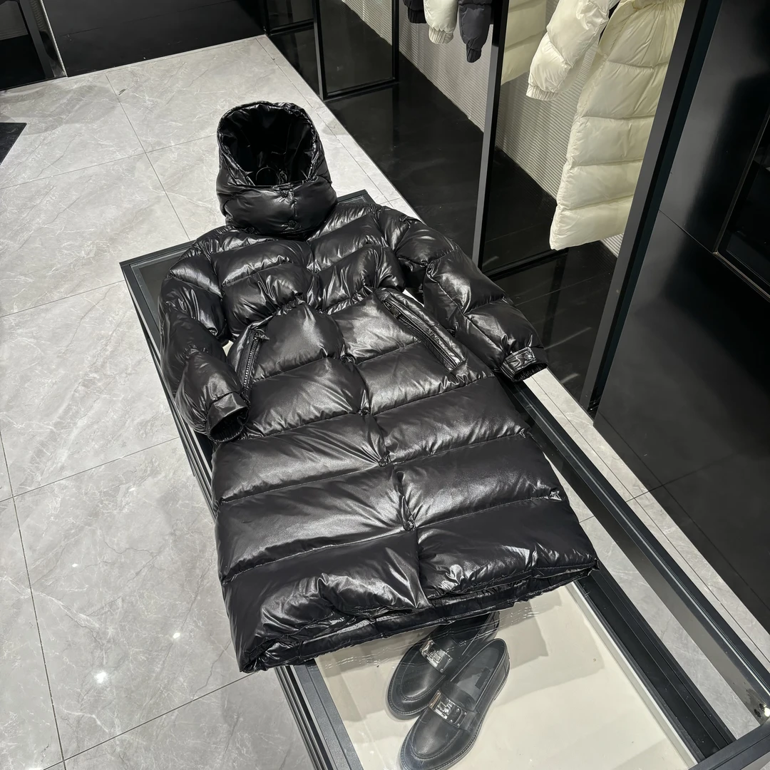 25年秋冬新款 时尚大面包收腰保暖连帽加厚长款亮面羽绒服-8851