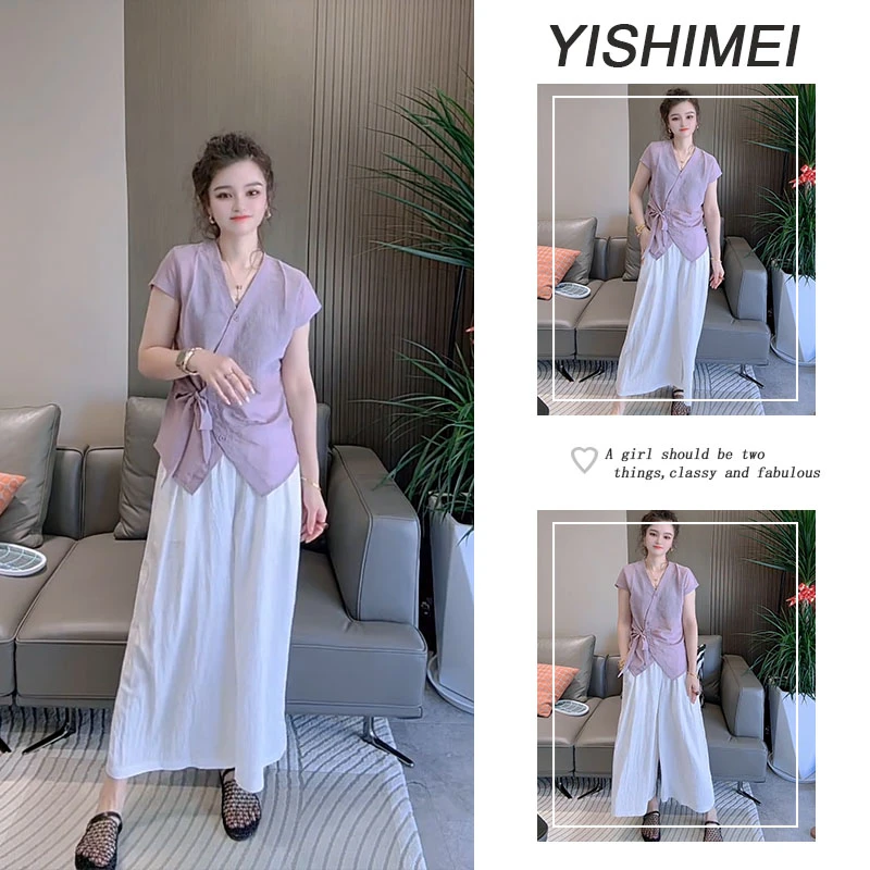 2025夏季女装新款洋气v领系带设计感百搭上衣薄款垂感冰丝裙套装