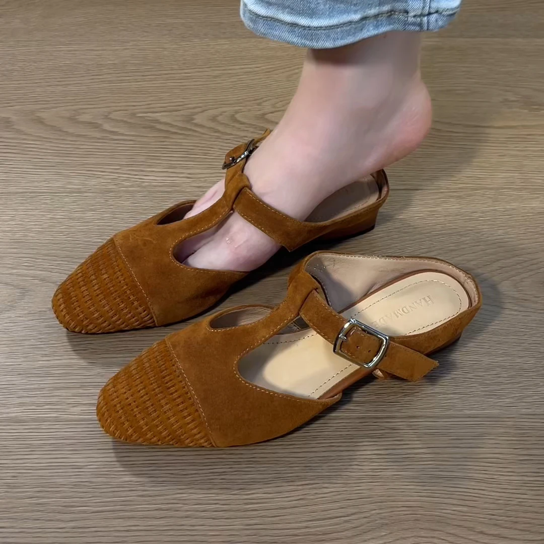 新款凉鞋女2025夏季新款编织丁字包头拖鞋气质温柔复古低跟凉拖鞋