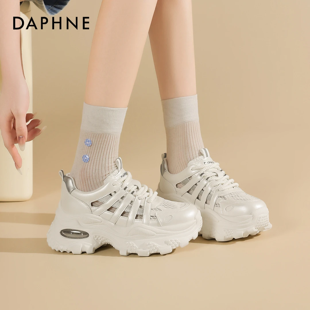 达芙妮运动鞋镂空透气2025夏季新款增高厚底老爹鞋透气百搭休闲鞋