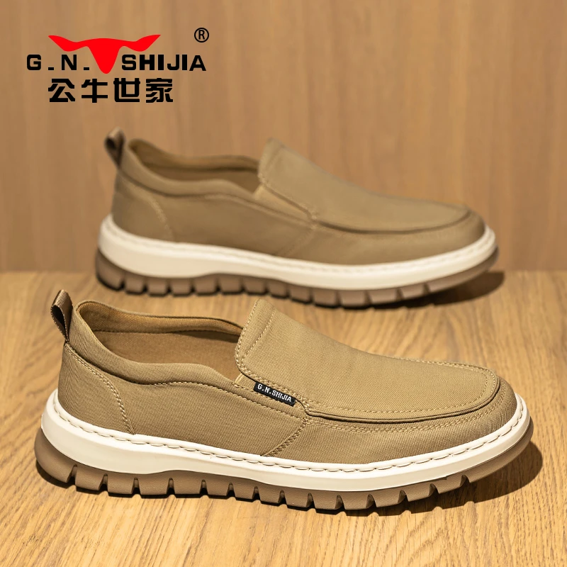 公牛世家帆布鞋男款2025夏季新款一脚蹬户外休闲健步轻便透气男鞋