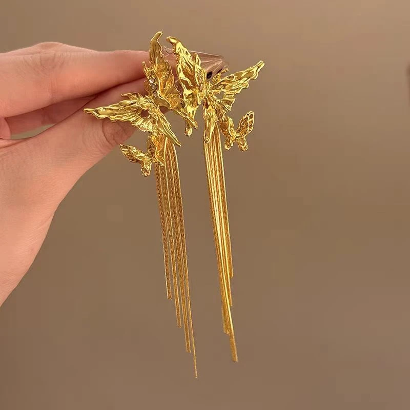 双生蝴蝶~新中式复古冷淡风双蝴蝶耳环小众设计绝美流苏气质耳饰