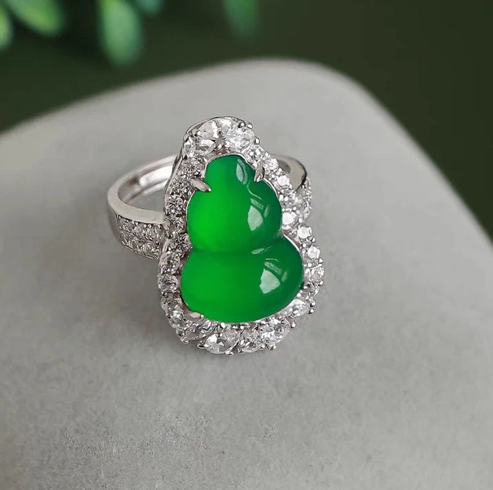 【葫芦戒指】 时尚轻奢气质老料高冰通透玉髓满绿玉髓葫芦戒指2