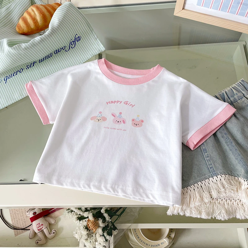 【现货】XY258701女童T恤2025夏季女小童拼接上衣儿童短袖