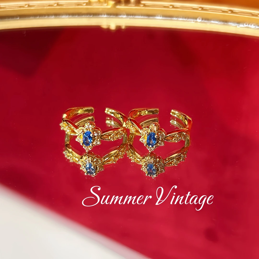 铜合金戒指 设计款春夏蓝调简约中古指环