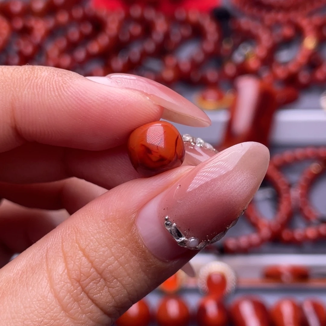 南红玛瑙未镶嵌其他高品9.5mm瓦西柿子红虎皮满肉火焰单珠