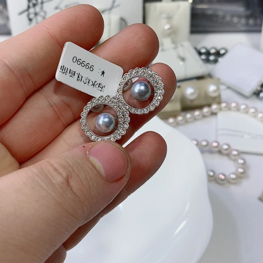 海水珍珠耳饰银S925镶嵌