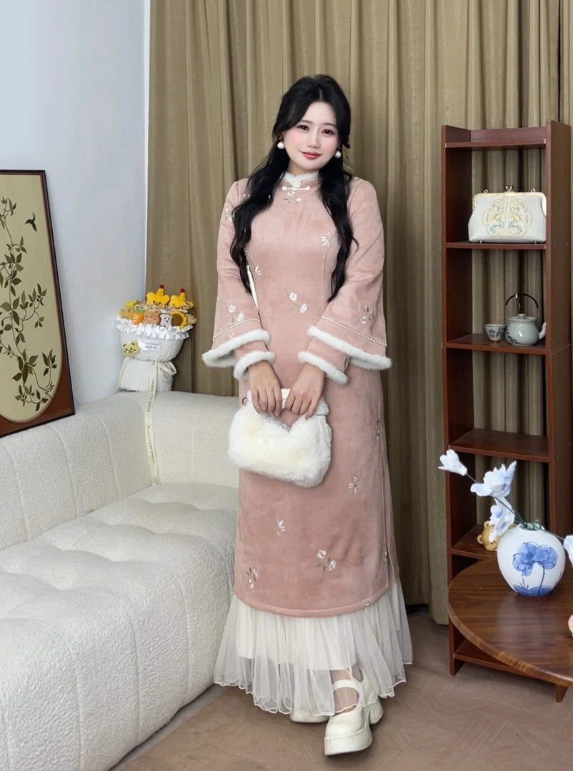 码加加52095胖MM2025新中式国风高级感加绒气质显瘦大码旗袍裙