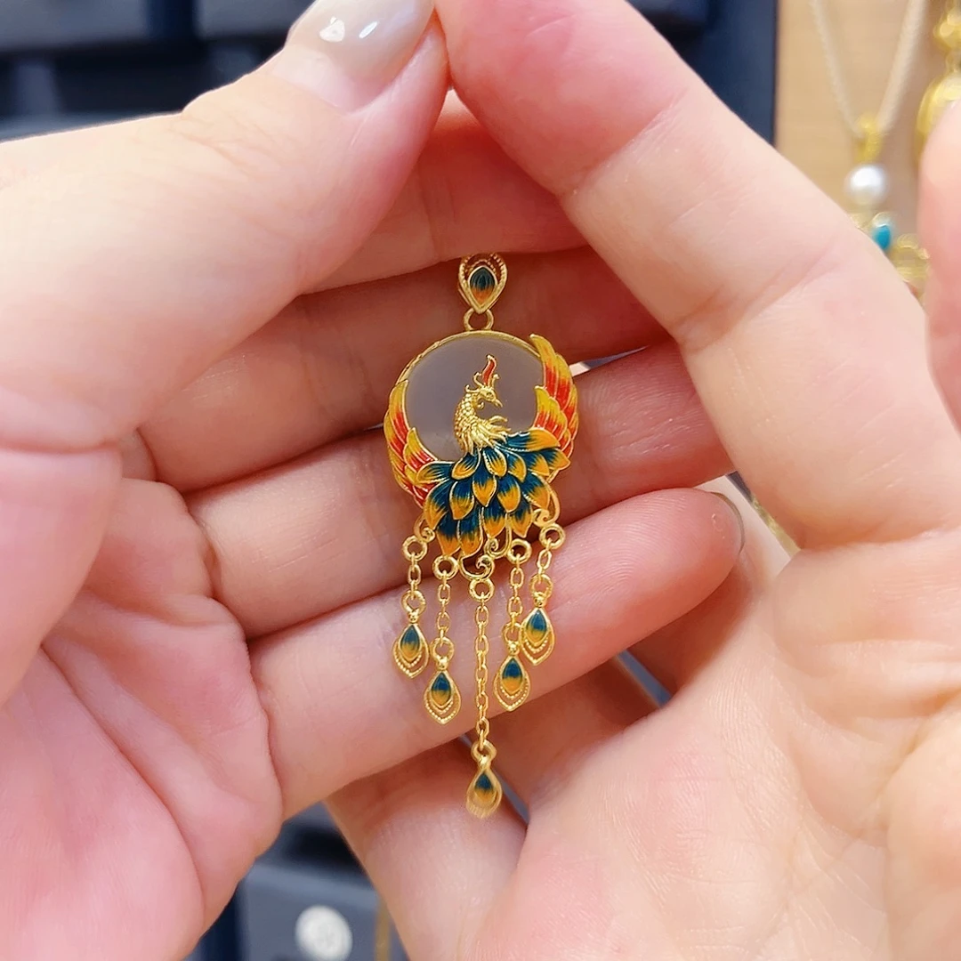 和田玉银S925镀金镶嵌颈饰