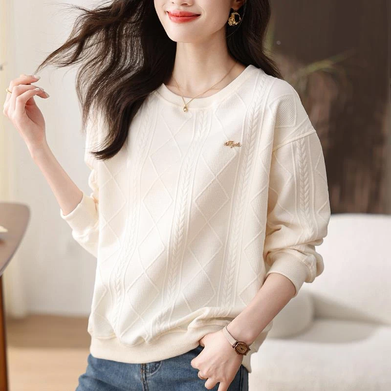 圆领卫衣女款2025新款爆款时尚洋气秋冬款白色百搭休闲小众上衣女