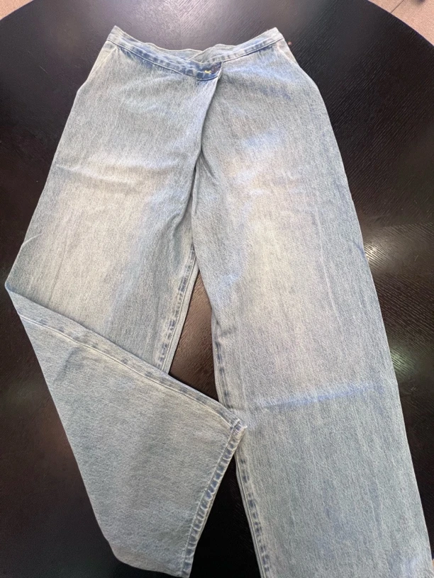 美式个性高腰交叉磨石休闲复古阔腿牛仔长裤