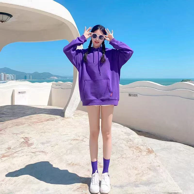 女士卫衣帽衫休闲外套女ins潮秋装百搭套头长袖纯色街头上衣