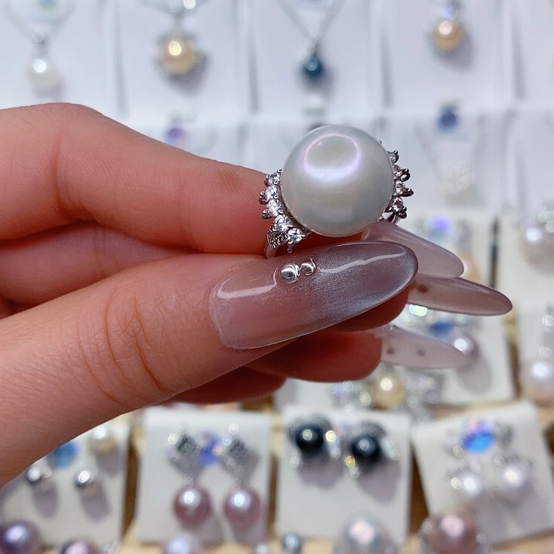 淡水珍珠戒指银S925镶嵌13➕