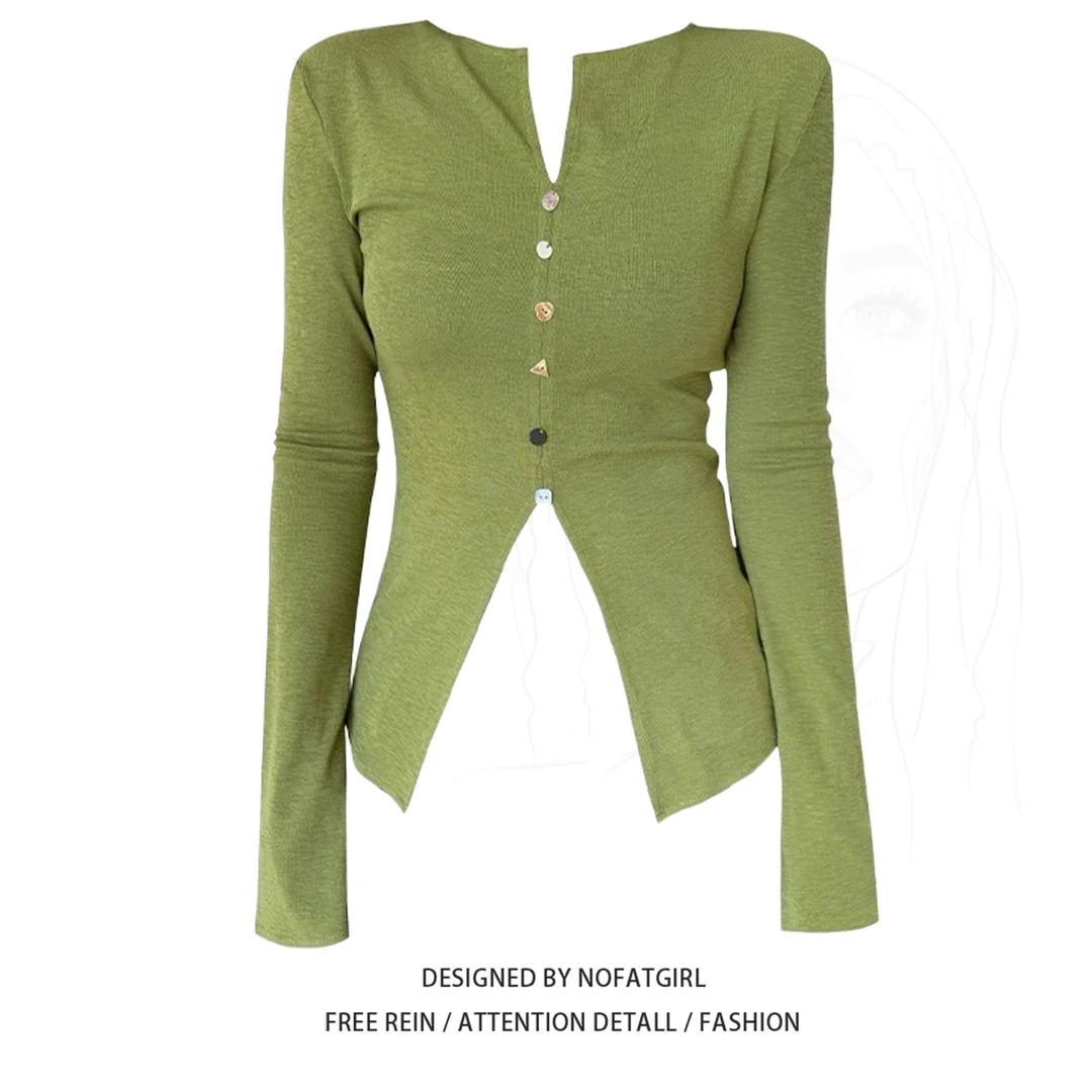 大码胖MM纯欲风辣妹V领长袖T恤女秋季新款修身显瘦内搭打底衫上衣