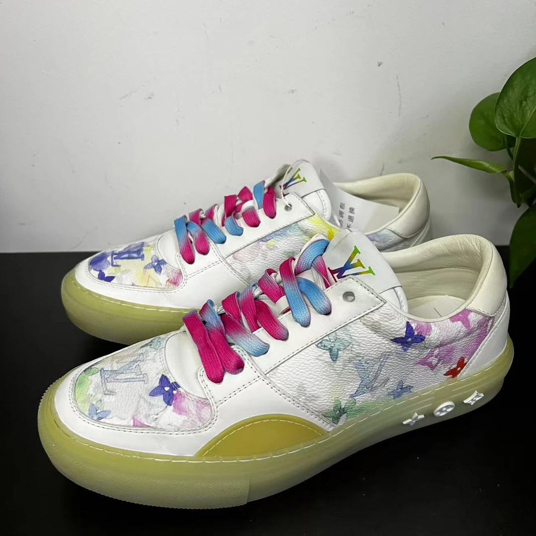 95新 LouisVuitton/路易威登 40欧码泼墨扎染花卉lv板鞋/百搭时尚