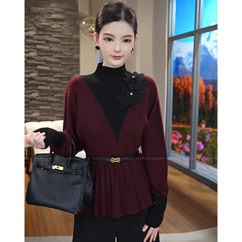 2025秋冬新款【ZM-992-2JR】醋酸天丝羊毛配腰带显瘦百搭针织上衣