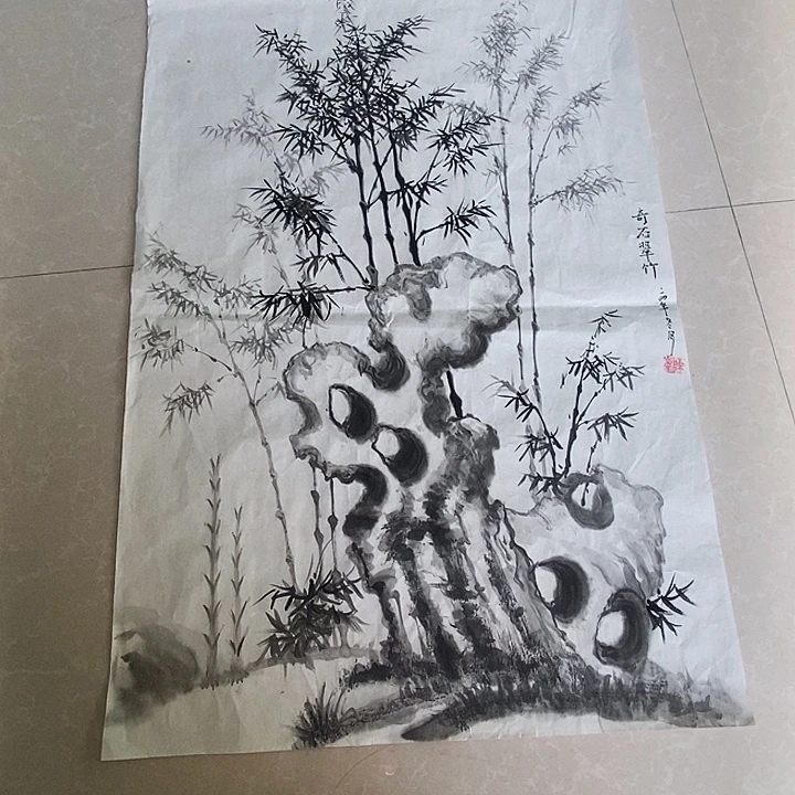 国画四尺三开手绘作品