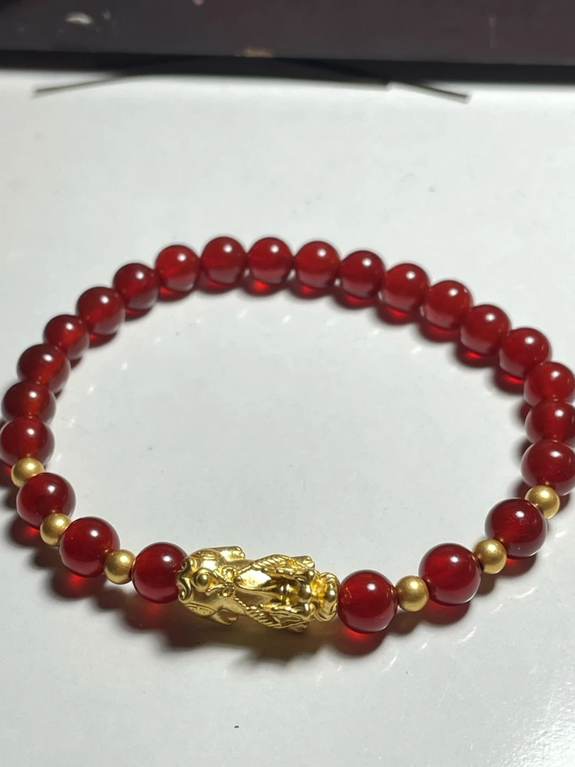 B(012）足金卡16貔貅+3.5mm金珠6颗（赠卡六红玛 瑙/玉 髓手串）