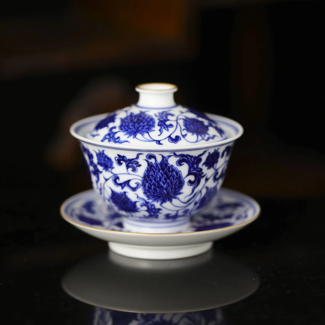 自慢堂-小盖碗青花缠枝莲-复古陶瓷中式