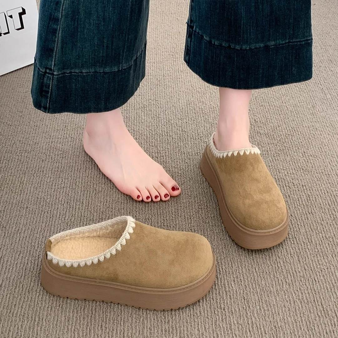 啄木鸟厚底棉拖鞋女外穿2025年秋冬季加绒一脚蹬勃肯鞋包头半拖鞋