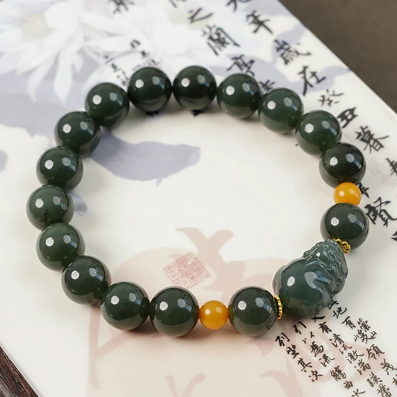 天然和田玉貔貅蜜蜡手链-8734