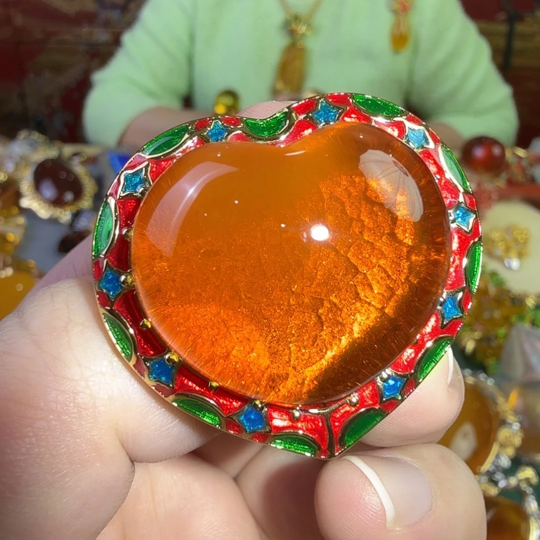 琥珀银S925镀金镶嵌戒指