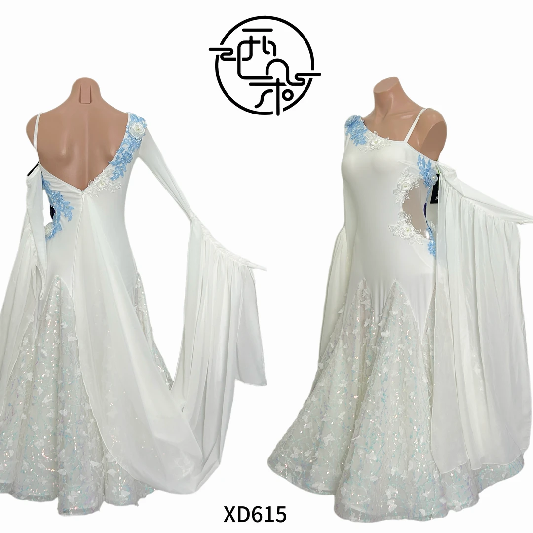 西朵舞服优雅唯美仙女亮片大袖飘大裙摆摩登舞表演裙连衣裙XD615