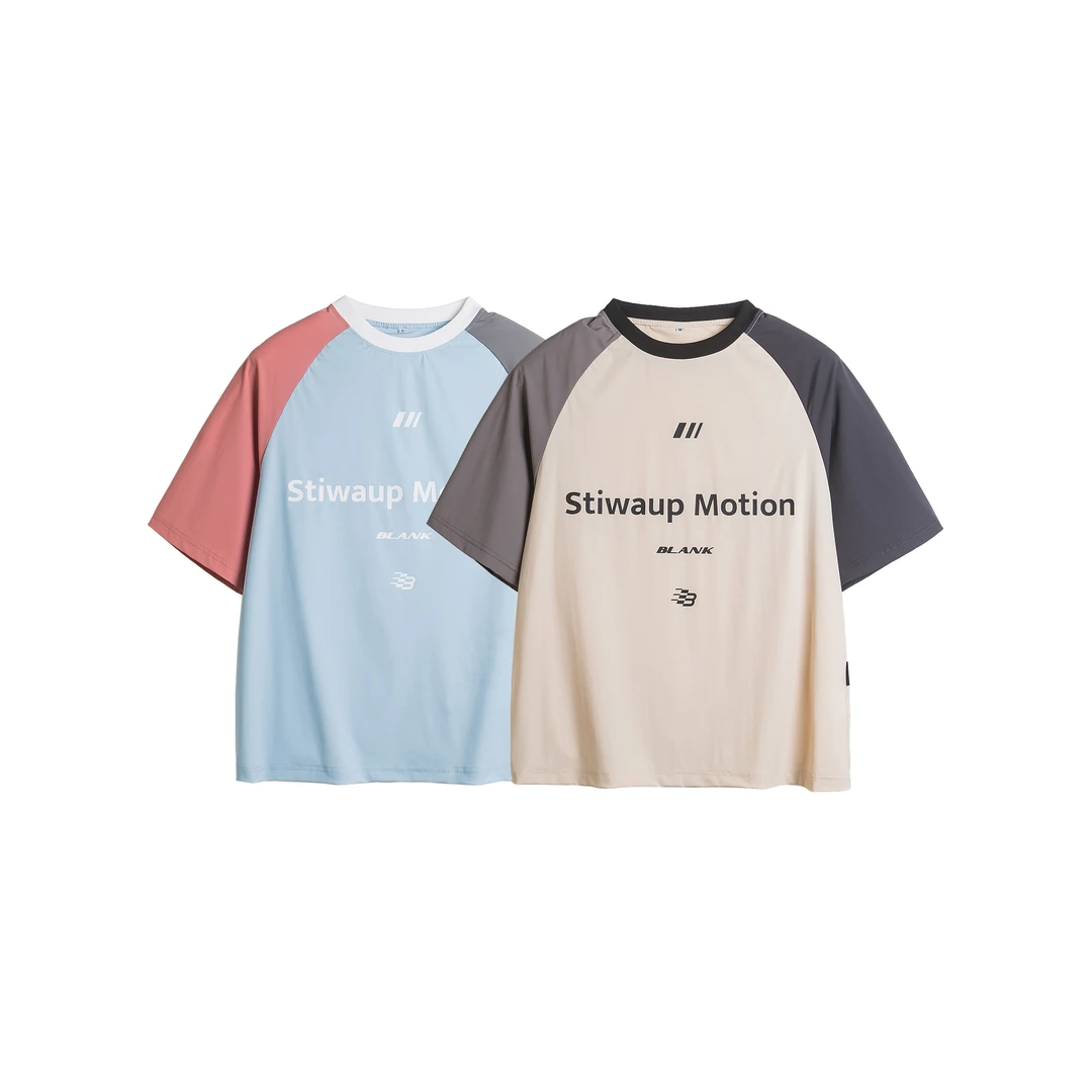 XT538夏季潮牌美式复古情侣百搭字母设计感撞色圆领短袖T恤