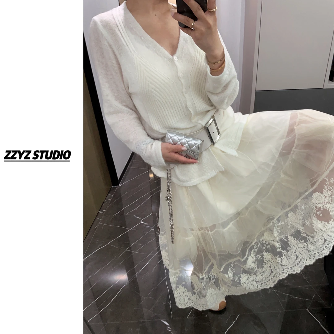 【ZZYZ】"朦胧白雾"春夏女款拼接蕾丝法式半身裙