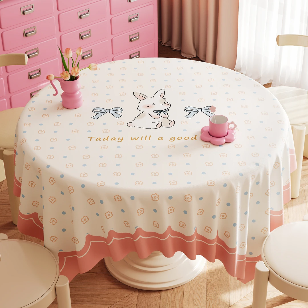 卡通圆形餐桌布防水防油免洗奶油风氛围感保护垫家用防烫桌垫台布