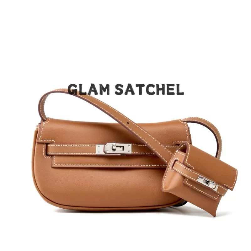 GlamSatchel包包女款爆款2025新款小众头层牛皮二合一斜垮马鞍包
