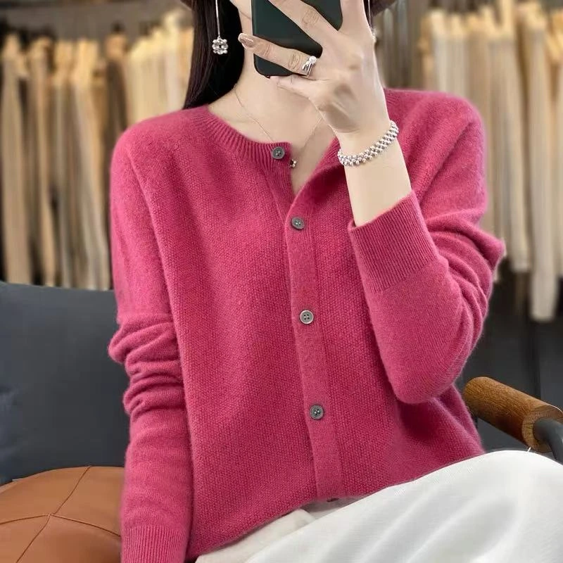 【小云总专享】短款正品羊毛衫女圆领针织衫气质显瘦毛衣外套女开衫