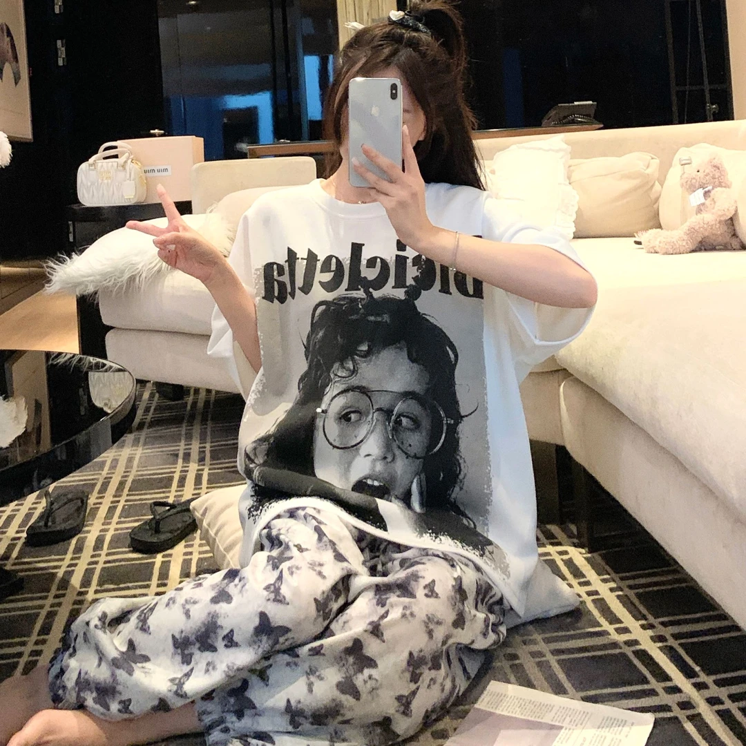 睡衣女夏季2025新款短袖三件套可外穿女士大码卡通休闲家居服