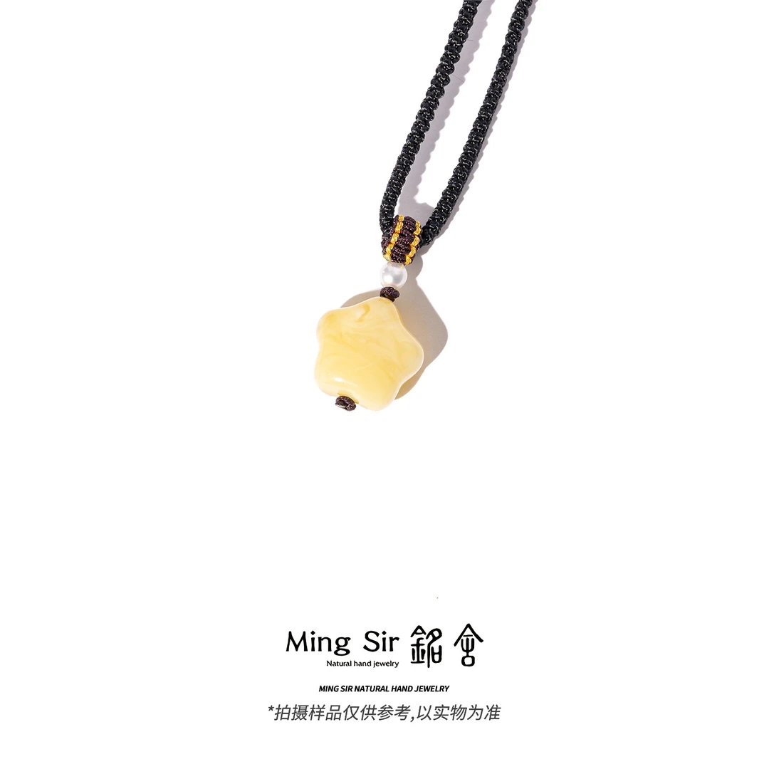 【铭舍 星辰浓白花偏薄】天然俄料琥珀蜜蜡星辰吊坠颈饰文玩