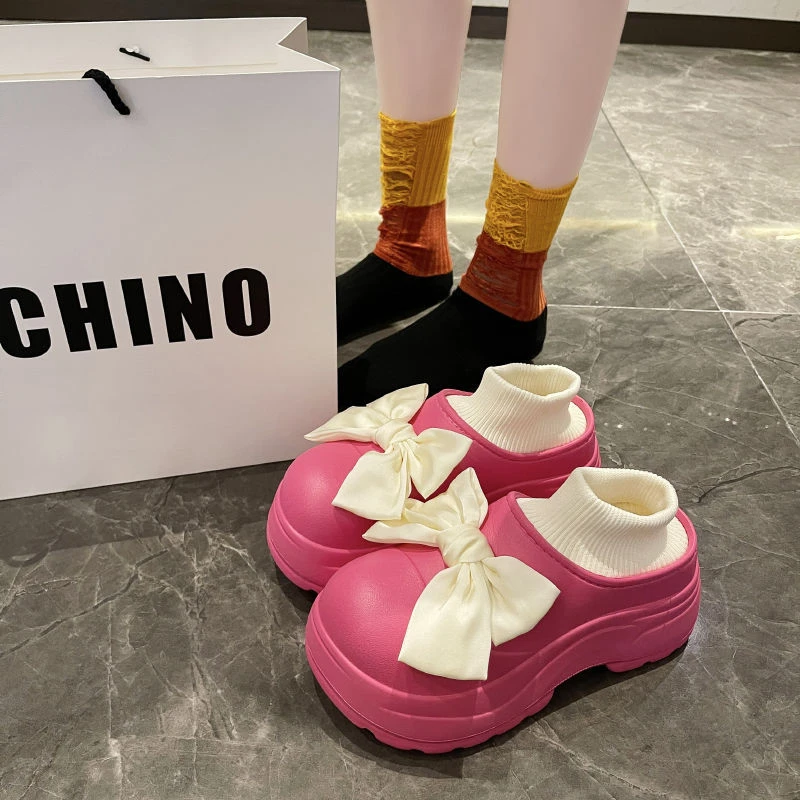 【万达撤柜】可爱蝴蝶结棉鞋女冬外穿2025新款加绒厚底包跟保暖适用