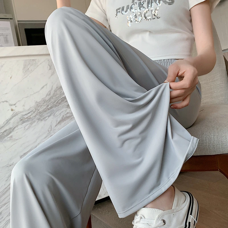 窄版冰丝防晒阔腿裤女高腰垂感防晒裤休闲裤子夏季薄款显瘦直筒裤