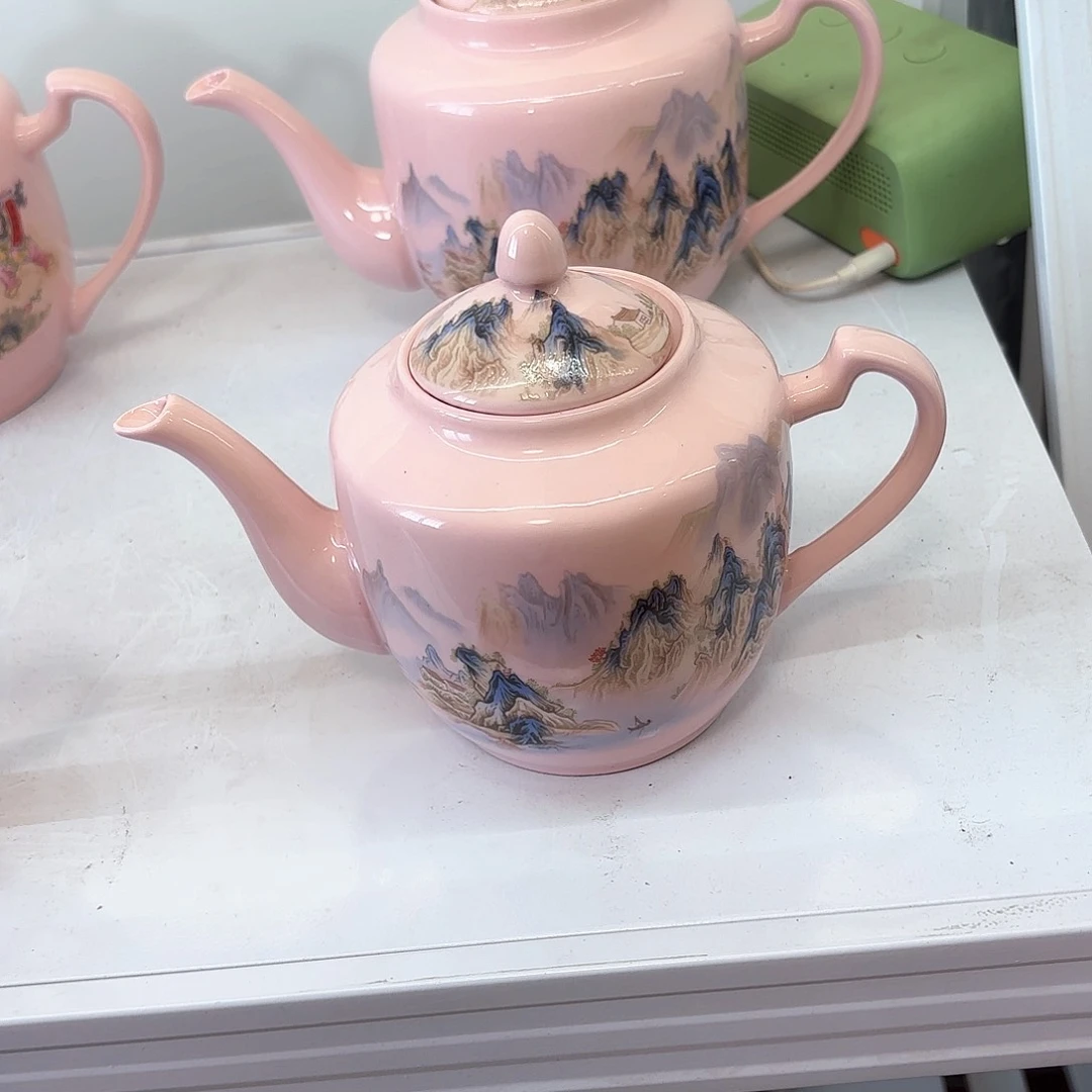 壶陶瓷千里江山图一斤侧把壶红稀稀