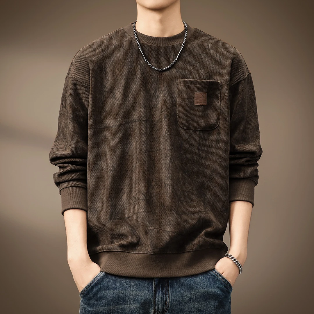 迈库科日亚高端重磅圆领卫衣男士春季新款印花宽松长袖体恤打底衫