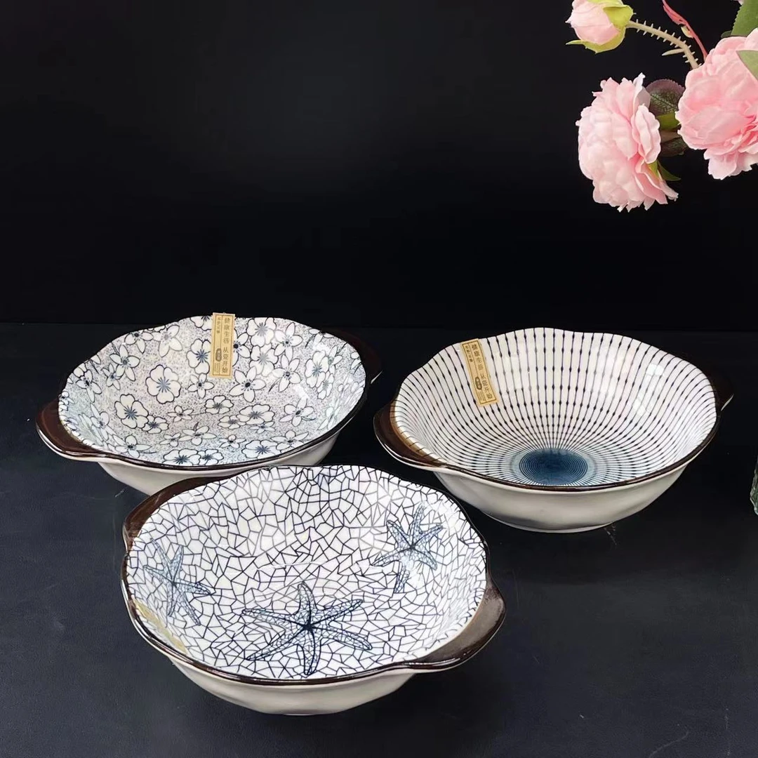 梅花+线条8英寸双耳汤碗2个装