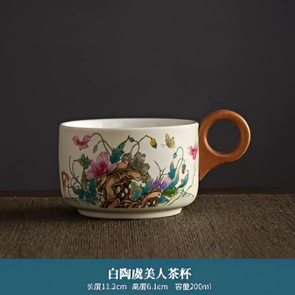 F213虞美人咖啡杯乐水缘复古家用陶瓷纯手工主人杯手绘日式