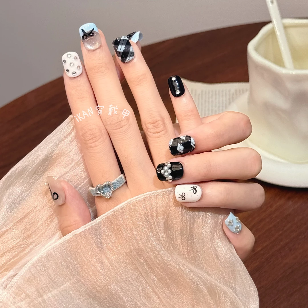 iKAN短款可爱蝴蝶结法式卡通猫眼穿戴甲显白高级夏日网红美甲74