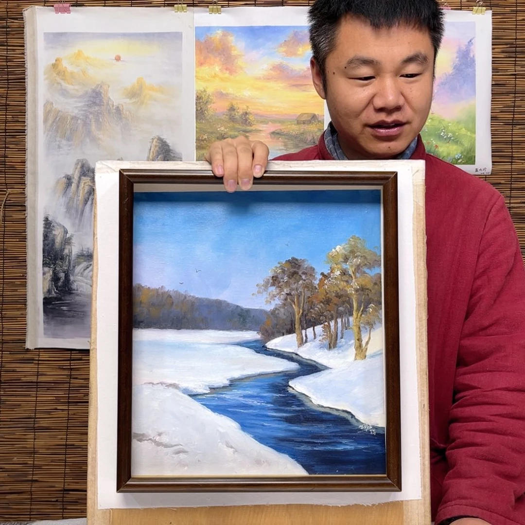 油画行路人小院绘画作品竞拍