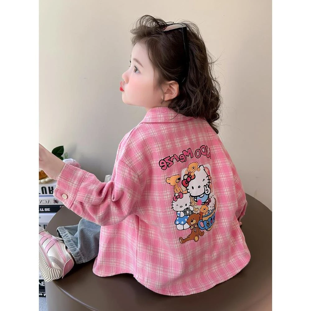 英国MK&DK女童薄款格子衬衫外套2025新款秋装长袖春秋儿童上衣