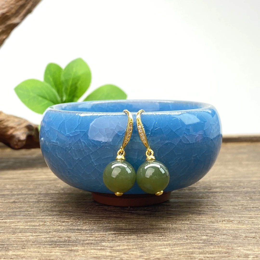 【小北好物】S925银和田玉耳钩约9mm+【多样性发一件】2QH16X568