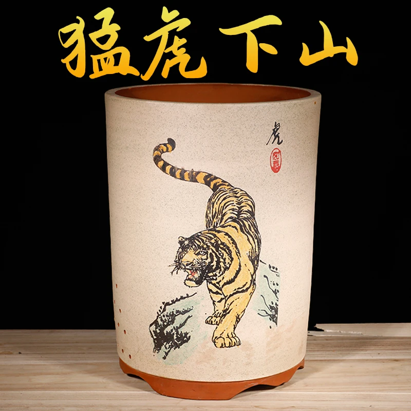 精品紫砂花盆超高款笔筒花盆户外庭院种树花盆大口径陶瓷花盆特价