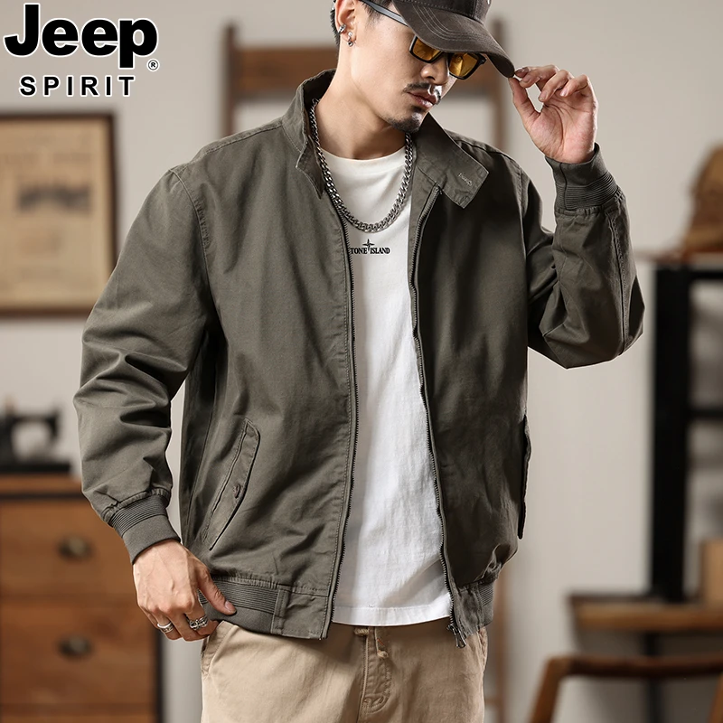 JEEP吉普美式工装夹克男春秋季立领休闲衣服男士潮牌飞行员外套男